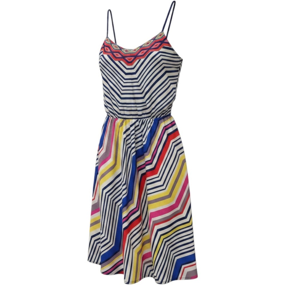 LC Lauren Conrad Geometric Striped Mini Dress Womens 12 Multicolor Summer Boho